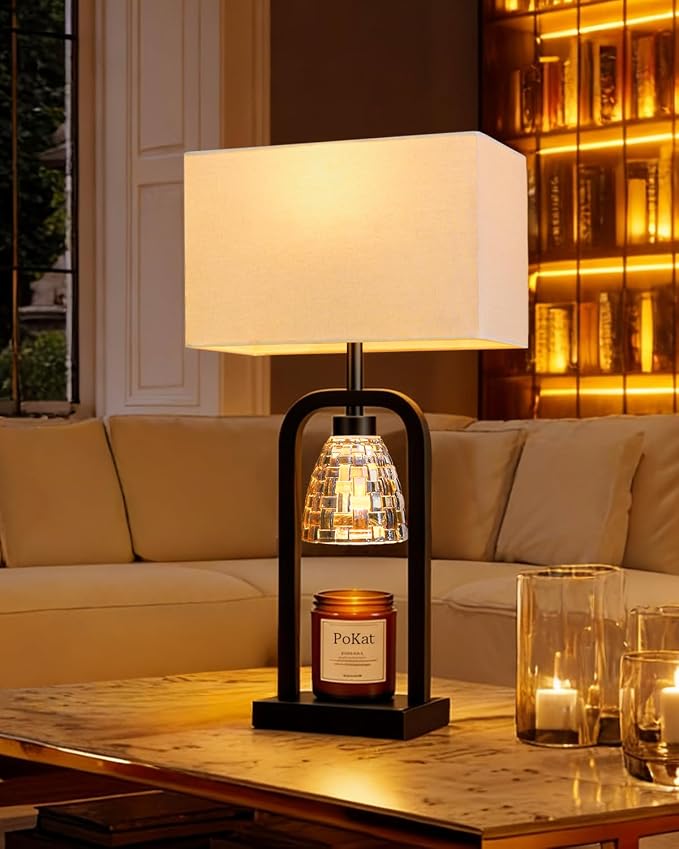 PoKat Electric Candle Warmer Lamps Gold, Lamp Candle Warmers with Timer Dimmer, Wax Light Warming Table Lamps Set of 2 for Jar Candles, Modern Bedside Lamp for Home Decor Living Room, Bulb Included