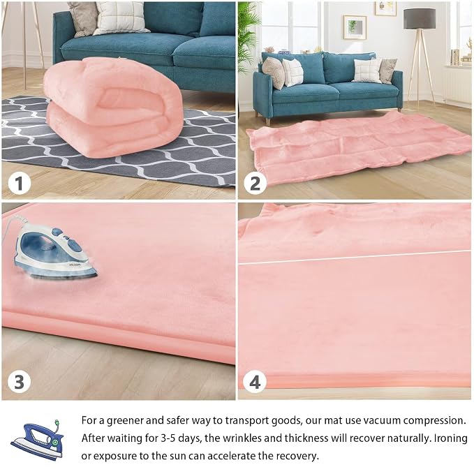 Baby Play Mat for Floor Nursery Rug Muscle Mat Area Rug Playroom Rug 79"x79" Playpen Mat Elastic Foam 1.3" Thick Crawling Mat for Babies,Toddlers, Infants, Kids,Light Pink