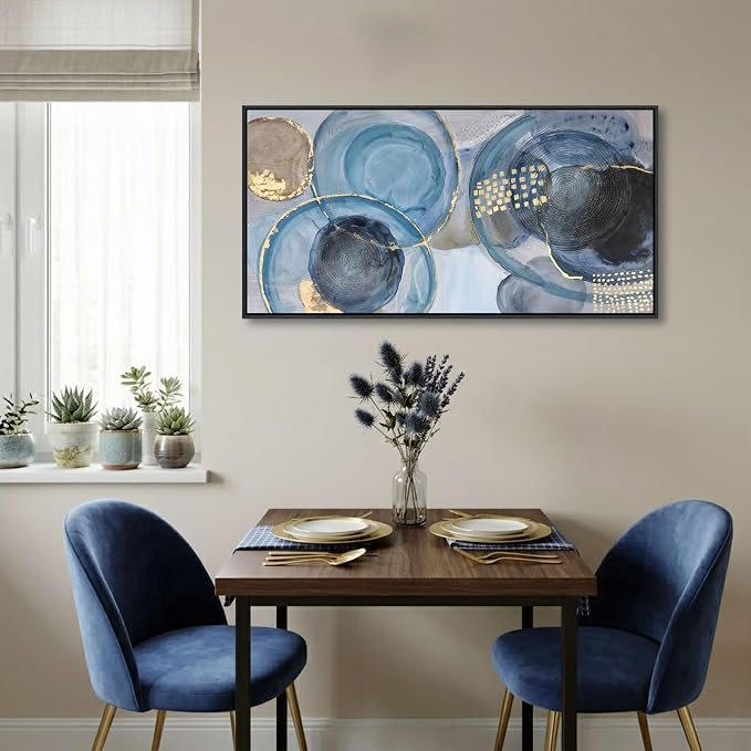 YDYSUNE Blue Abstract Geometric Circle Canvas Wall Art - 20x40 Inch Framed Modern Minimalist Painting Print, Easy to Hang Decor for Living Room, Bedroom & Office
