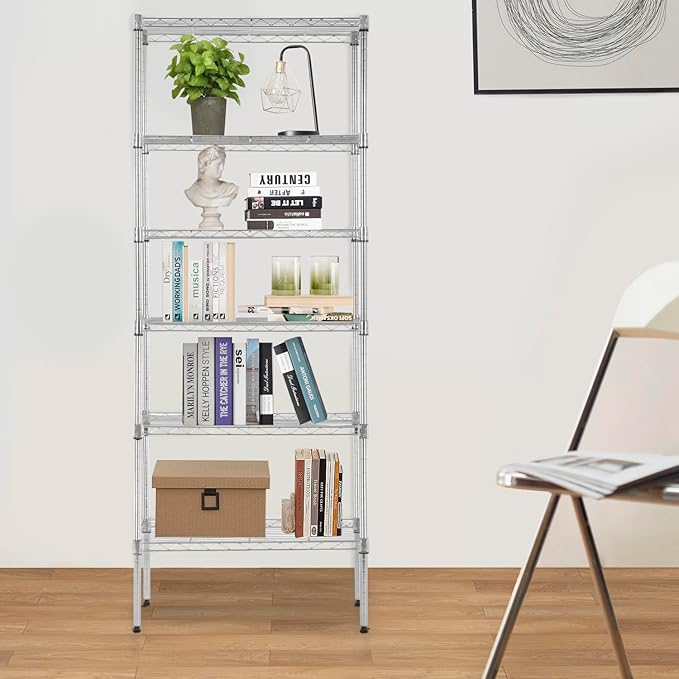 PayLessHere | 6-Tier Wire Shelf | 23"x13"x59" | Chrome | Adjustable Racks | Heavy-Duty Storage Shelves, Holds Upto 1500 lbs | Rust-Resistant, No-Tool Assembly | for Home, Garage Shelving