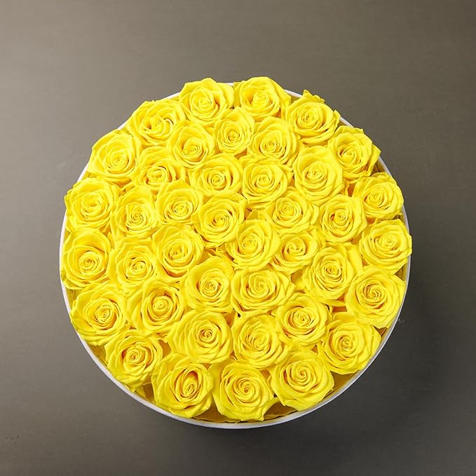 Gifts for Women Preserved Roses Flower Box, Luxury Velvet Box with 40 Roses, Preserved Flowers, Romantic Gift for Her, Wife, Girlfriend, Birthday Anniversary Christmas (Yellow)