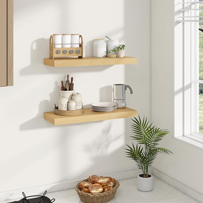 Dreamland 24 Inches Floating Shelves for Wall, 8" Deep Long Floating Shelves Set of 2, Large Display & Storage Shelf, Wall Shelf for Bathroom Bedroom Living Room Kitchen Office, Oak