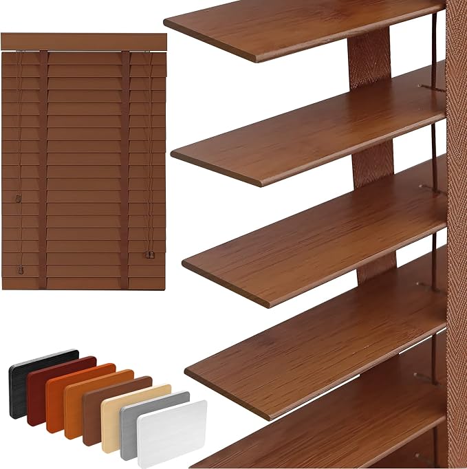 2" Slats Wood Blinds for Indoor Windows: Solid Wooden Blackout Blinds & Shades,Black Out Privacy Horizontal Blinds for Home Bedroom Bathroom Living Room Windows and Doors Brown