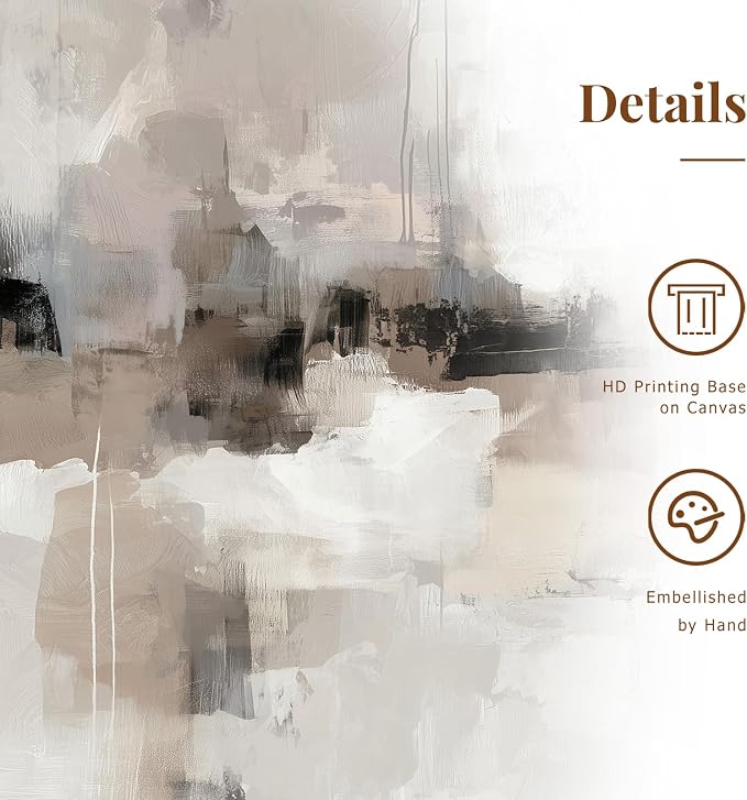 Large Abstract Neutral Textured Framed Canvas Wall Art Set, Minimalist Wall Decor Art Prints, Modern Graey Beige Wall Painting Artwork for Living Room,Bedroom,Dining Room,Office, 24"x36"x3