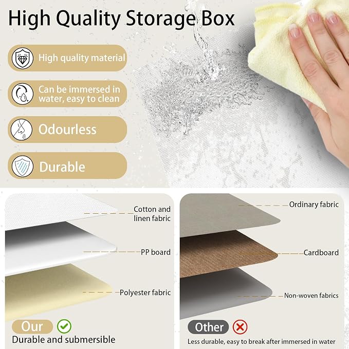 Yawinhe SNK018WL-S Set of 3 Foldable Storage Boxes with Lids for Towels, Clothes, 33 x 23 x 20 cm, White,