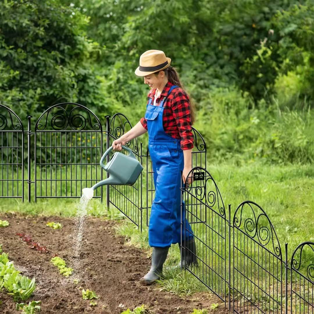 Dog Fence Outdoor for Yard, 32 in(H)×8.8 Ft(L) 4 Panels Garden Fences with Gate, Black Metal No Dig Fence for Dogs, Reusable Defense Temporary Fencing│Patented