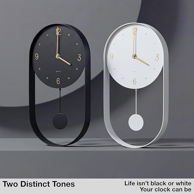 Driini Modern Pendulum Wall Clock - Black and Gold Decorative Wall Clock with Pendulum - Modern Minimalist Metal Wall Clock for Living Room Décor - Silent Battery Operated Wall Clock