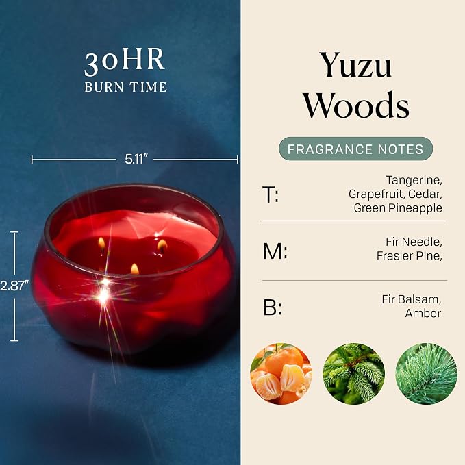 Paddywax Basalt Collection Scented Candle, Soy Wax Blend Glass Jar with Lid, Reusable Home Décor Candle, 10 oz, Red Vessel, Yuzu Woods