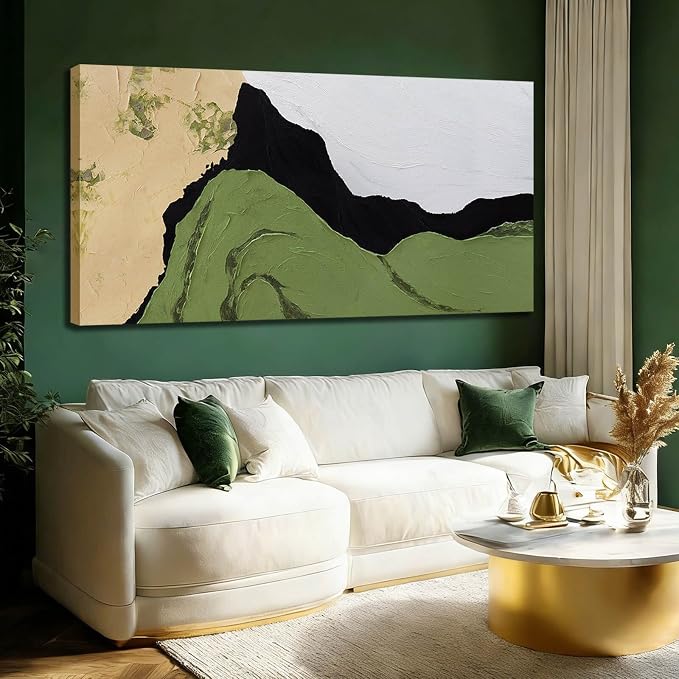 Canvas Art Large Framed Abstract Neutral Wall Decor Contemporary Wall Art for Living Room Green and White Pictures for Bedroom Colorful Artwork 29x58 Inch Large Size