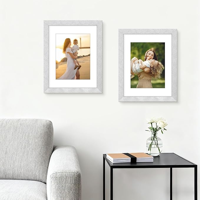 Picrit 8.5x11 Picture Frame Set of 12, Display 6x8 with Mat or 8.5 x 11 without Mat, Photo Frames for Wall Mounting or Table Top Display, Silver