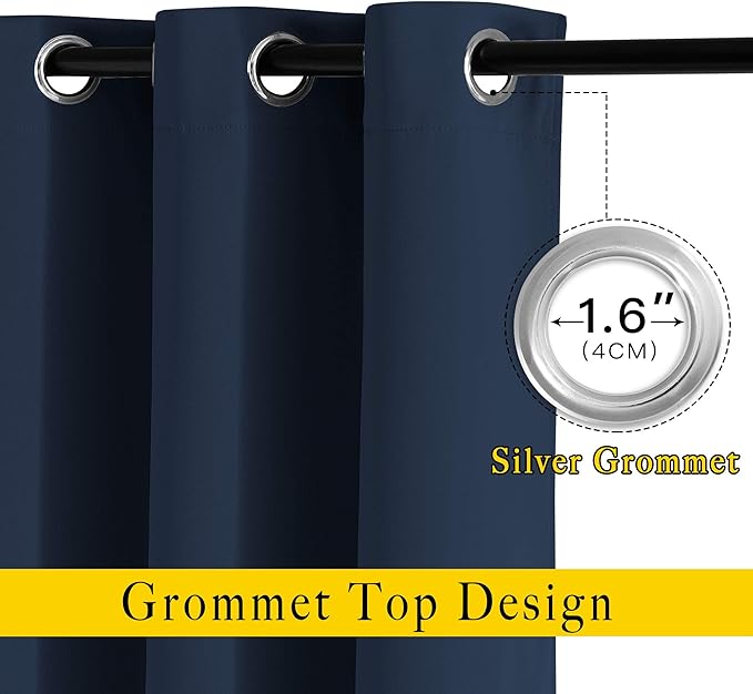 NICETOWN Blackout Navy Curtains & Drapes 48 inch Long for Kitchen - Thermal Insulated Solid Grommet Room Darkening Panels for Bathroom (Navy, 1 Pair, W37 x L48)
