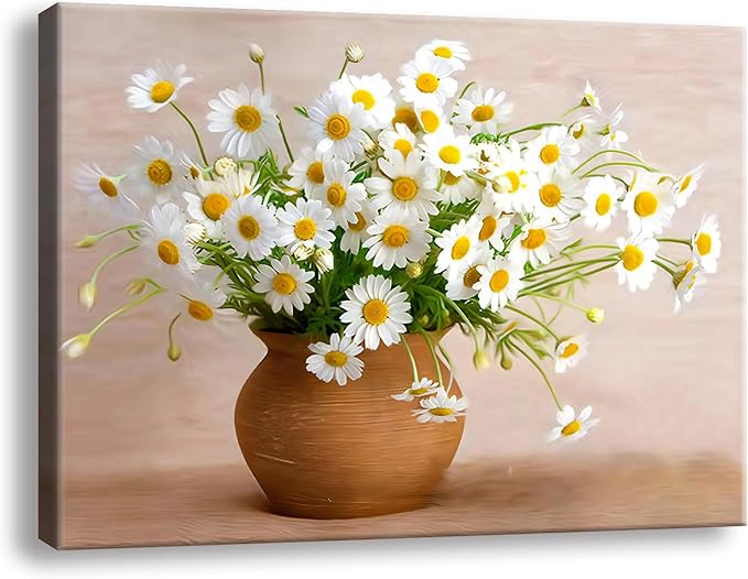 Ploceiny Boho Daisy Pink Flowers Wall Art Canvas for Teen Girl Bedroom Floral Picture Poster for Living Room Bathroom Wall Decor A-438