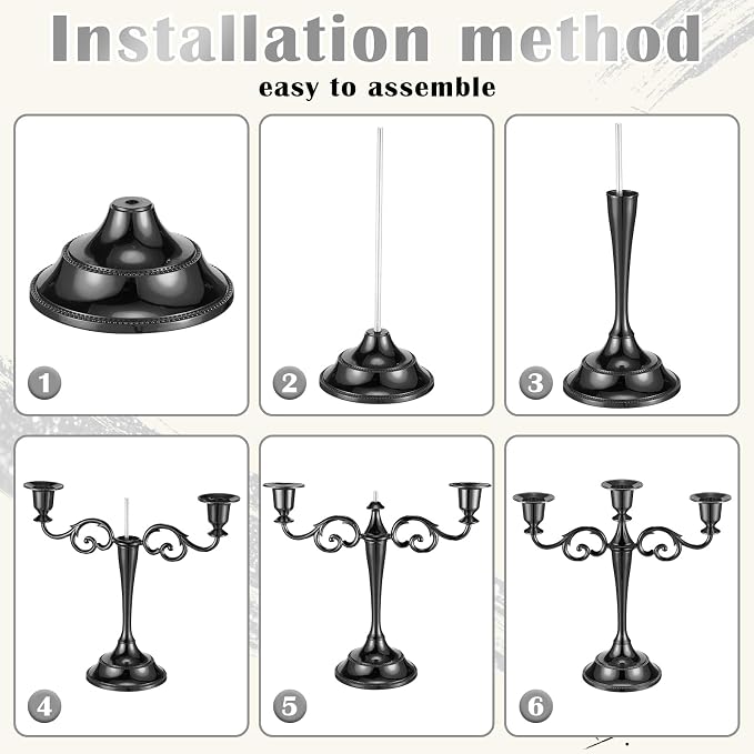 Dandat 3 Pcs 3 Arm Metal Candelabra Candlestick Holders Tall Candlestick Holders Gothic Candle Holder for Home Wedding Church Christmas Party(Classic,10 Inch,Black)