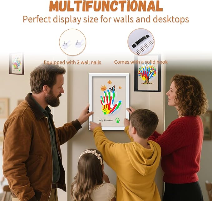 VidwanHome Family Handprint & Hand Casting Kit – DIY Keepsake Frame, Wooden Frame & 5 Acrylic Sheets – Capture Baby Footprints or Family Prints –Christmas Gift for Grandparents & New Parents (Black)