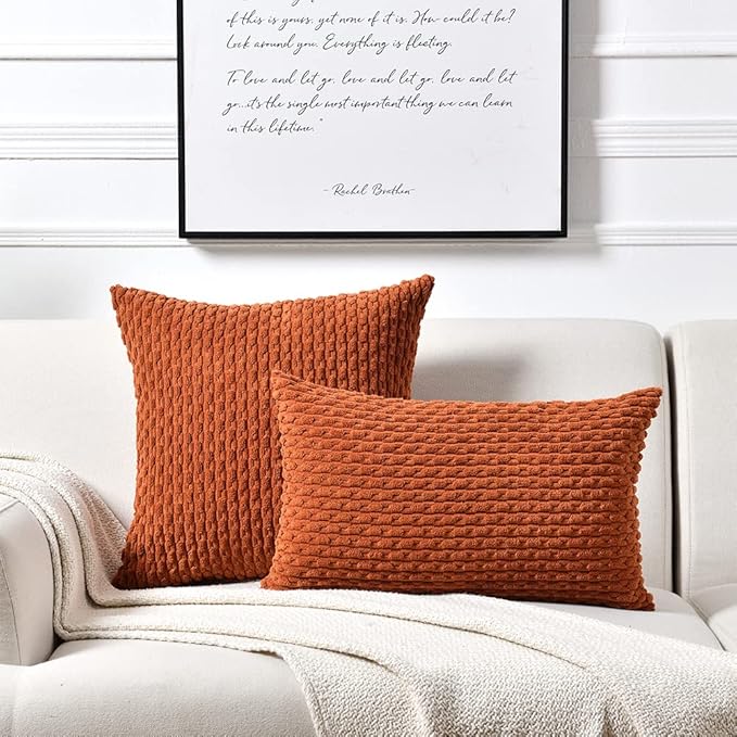 Fancy Homi 2 Packs Rust Decorative Throw Pillow Covers 12x20 Inch for Couch Bed Sofa, Modern Farmhouse Boho Home Decor, Soft Cute Plush Corduroy Cushion Case 30x50 CM