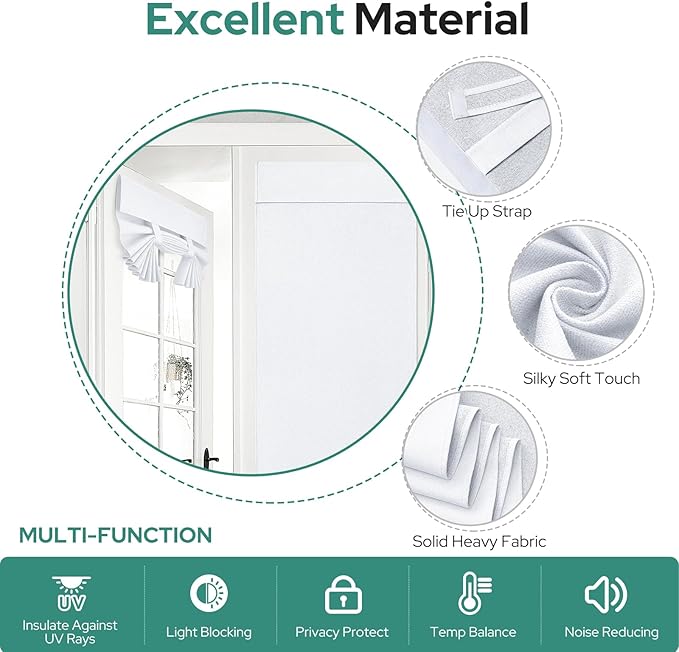 HOMEIDEAS 100% Pure White Linen Blackout French Door Curtains, Privacy Door Window Curtains, 34 X 68 Inch Room Darkening Blinds, Thermal Insulated Shades for Bedroom, 1 Panel