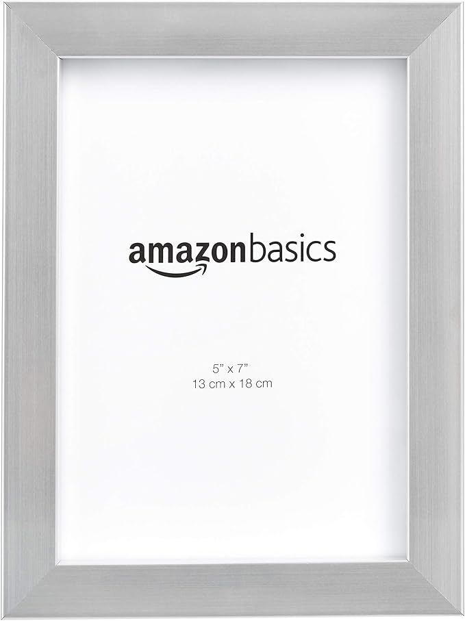 Amazon Basics Rectangular Photo Picture Frame Set, 5" x 7", Wall Hanging or Tabletop Display, Real Glass, Nickel, 2-Pack