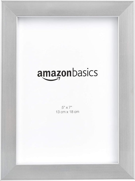 Amazon Basics Rectangular Photo Picture Frame Set, 5" x 7", Wall Hanging or Tabletop Display, Real Glass, Nickel, 2-Pack