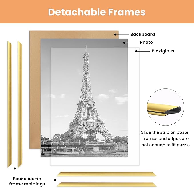 upsimples 24x36 Poster Frame Gold 3 Pack, Scratch-Proof Picture Frames 24 x 36 for Photo Gallery - Slide-In Strips, Horizontal or Vertical Wall Mounting