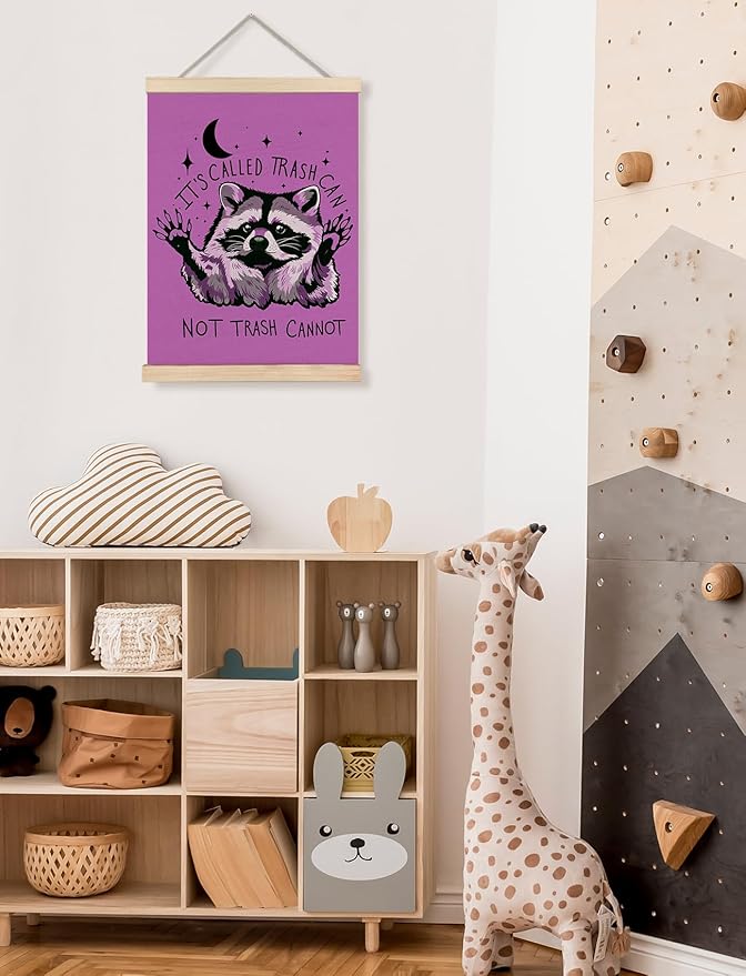 Foritho Funny Motivational Raccoon Meme Poster Wall Art Framed for Office Dorm Home, Sarcastic Work Trash Panda Office Canvas Prints Wall Decor for Coworkers Women Men, 12x16 Inch - Purple