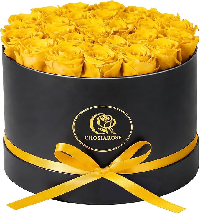 Chosiarose Forever Flowers Preserved Roses - 27 Preserved Flowers for Delivery Forever Yellow Rose Gifts for Women Her Mom Gifts for Birthday Anniversary Flower Gift for Women Wife Grandma Mothers Day
