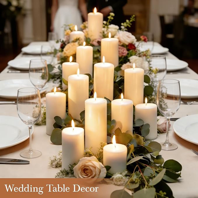 18 Pcs White Pillar Candles Bulk Set, 2x3” 2x4” 2x6” Paraffin Hurricane Candles, Unscented Dripless Smokeless, Long Burning for Party Wedding Events Home Decor