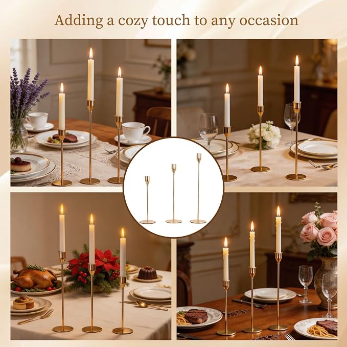 Gold Candlestick Holders, Set of 18 Taper Candles Holder for Candlestick Metal Candle Sticks Holders Stand Candelabra Candle Holder for Table Centerpiece, Wedding, Christmas, Dinning, Home Decor