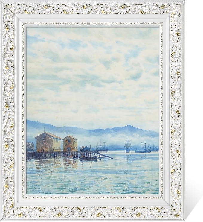 DIY Ornate Frame for 16x20 Canvas Paintings, 3" Wide Antique White Canvas Frame for Oil Painting Art Prints Home Living Room Wall Decor (No Backboard)