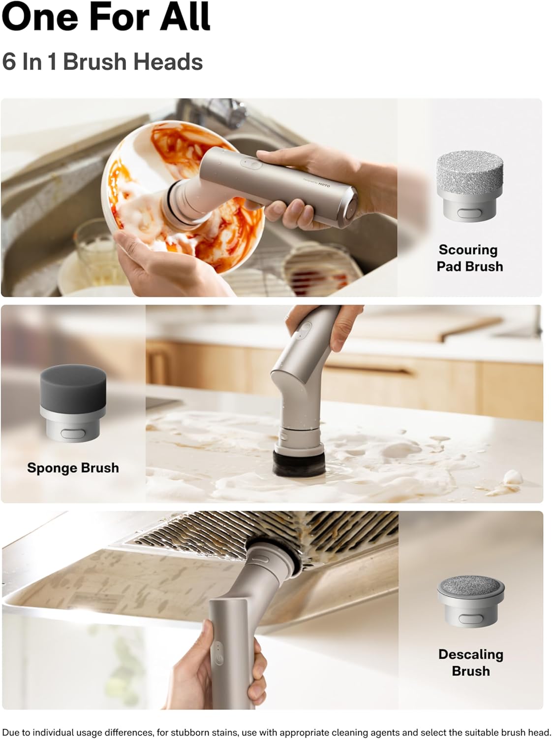 HOTO Cordless Electric Spin Scrubber, IPX7 Full Body Waterproof Dish Scrubber Brush, Bathroom Cleaning Brush, Max 22 in-lb, Power Scrubber with 9 Brush Heads for Kitchen, Sink, Bathroom, Shower, Tile