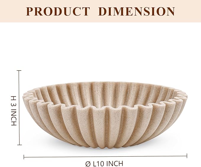 YMXYJM Large Decorative Bowl, Modern Handicraft Bowls for Home Decor, Decorative Fruit Bowl for Kitchen Counter, Ruffle Decor, Stylish Key Bowl for Entry Table, Artificial Stone Beige