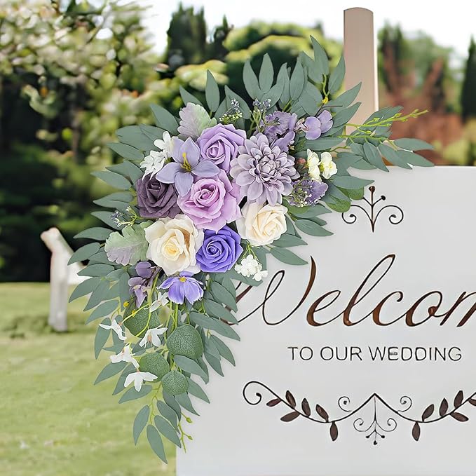 Purple Wedding Arch Flowers Set of 2, Artificial Arch Faux Flower for Centerpieces Party Home Decor, Ceremony Retirement, Birthday, Photo Backdrop Decor (Purple)