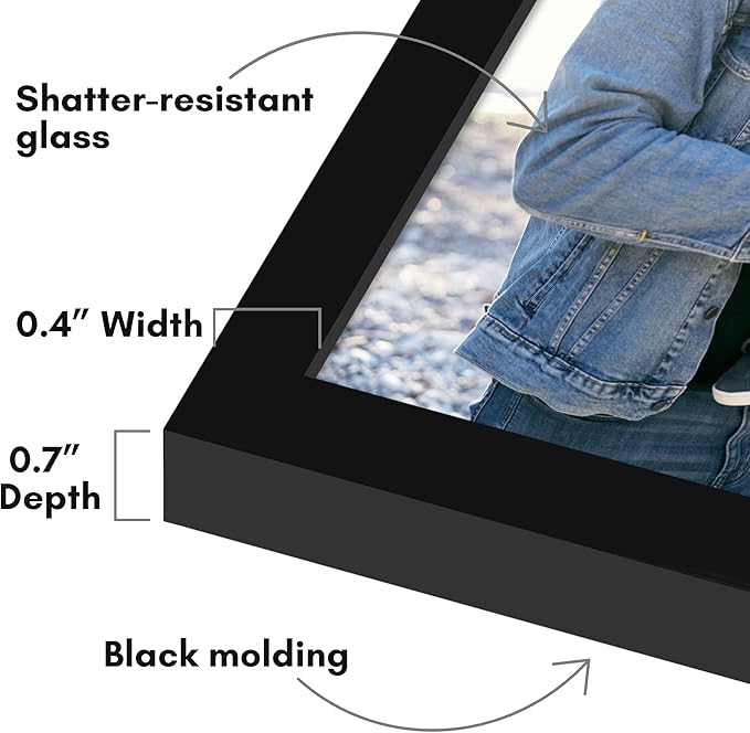 Americanflat 11x14 Picture Frame with Shatter-Resistant Glass - Streamline Collection - Thin Border Picture Frame for Wall Display - Hanging Hardware Included - Black