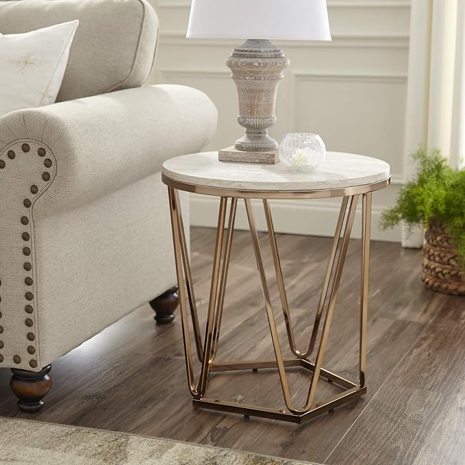 SEI Furniture Luna Round Faux Stone Side Table, Champagne