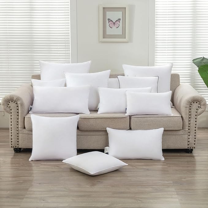 SleepMan Throw Pillow Inserts 16" x 26" (Pack of 2, White) Down Feather Pillow Stuffer Premium Decorative Pillows for Sofa Couch Bed