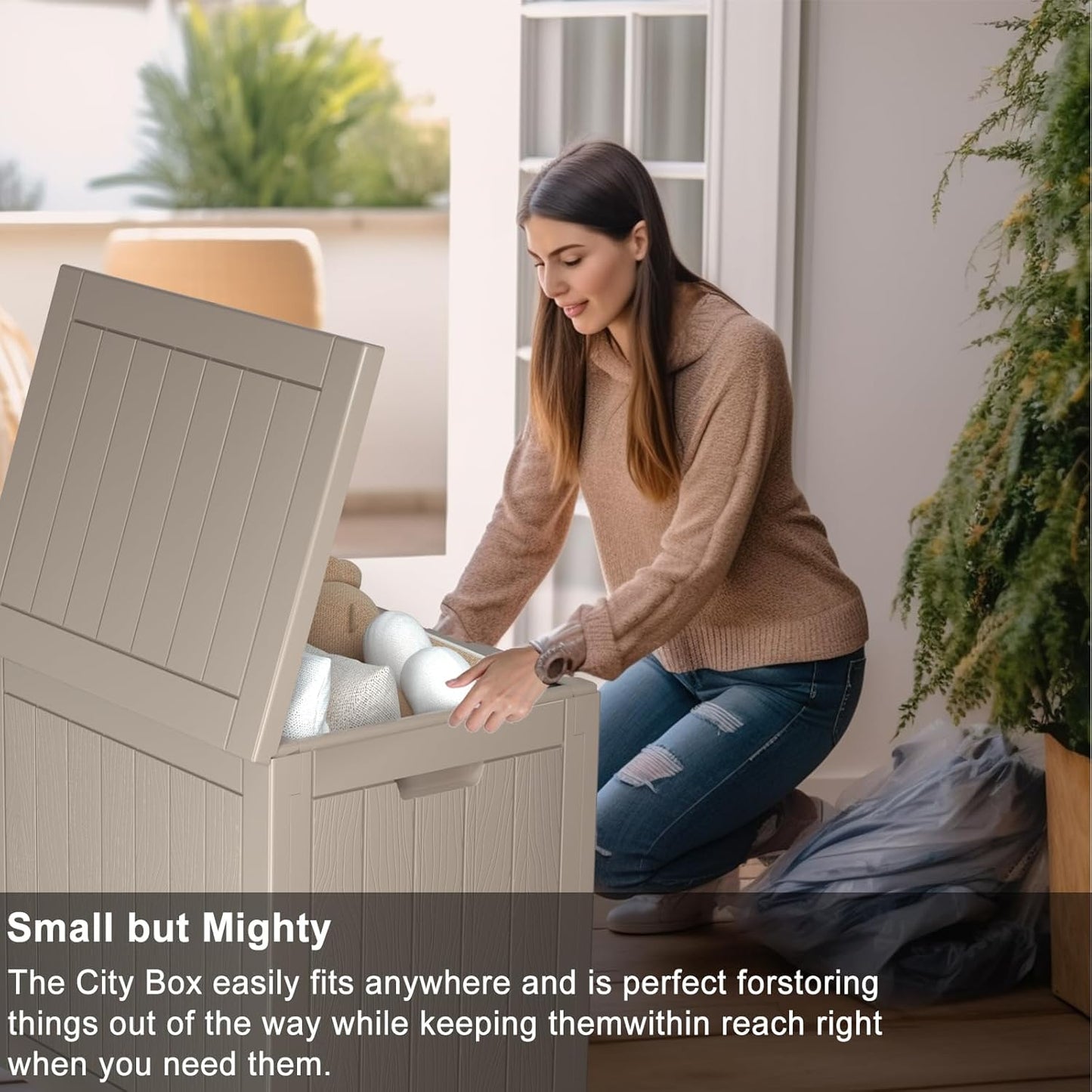 Vixzen 30 Gallon Resin Deck Box, Lockable Outdoor Storage Box for Patio Cushions Storage Furniture,Garden Tools, Pool Supplies, Weatherproof and UV Resistant- Grey