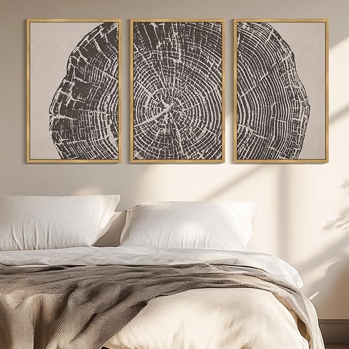 PHOPAGO Vintage Tree Rings Wood Framed Wall Art Huge 24x36in Modern Retro Rustic Wood Stump Wall Decor Nature Farmhouse Art Prints Bedroom Living Room Home Decor- Natural Framed