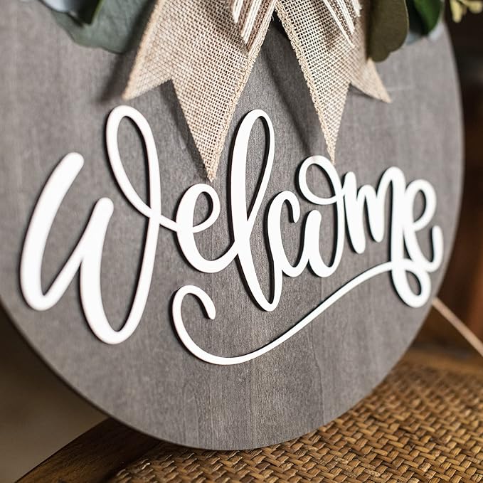 Welcome Sign for Front Door Wreath Decorations for All Seasons Front Porch Decor Hanging Gift for Farmhuose Home Outdoor Indoor(Welcome)