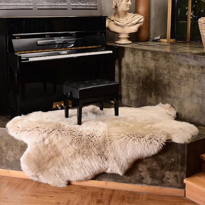 LLB Genuine Sheepskin Area Rug Fur Carpet Fluffy Shaggy Fur Rug for Living Room Kids Bedroom Real Sheepskin Throw Lambskin Aesthetic Rugs Sofa Mat Chair Seat Covers (Cream Brown, 4ft x 6ft Sheepskin)
