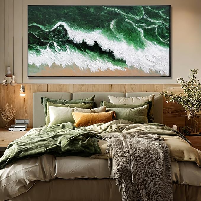 Kureful Green Abstract Wall Art Prints Sage Green Canvas Wall Pictures Modern Minimalist Office Decor Artwork Large Posters Decorations 29"x58"