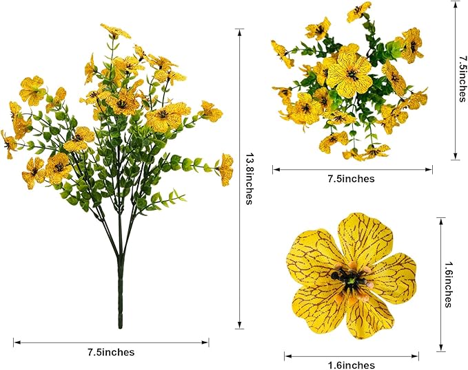 Artificial Fake Flowers for Outdoor UV Resistant,16 Bundles Silk Outside Plants Decoration for Hanging Planters, Daisy Eucalyptus Faux Flower Spring Summer Garden Yard Patio Balcony Home