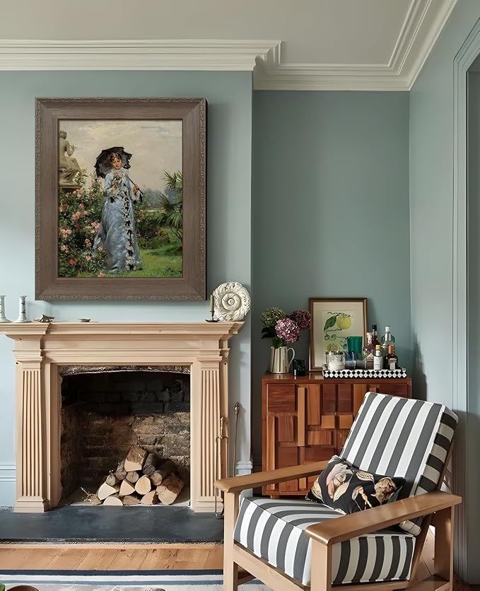 Classical DIY Wood Plein Air Frame for 24x32 Handmade Oil Paintings Vintage Prints, 3.3" Wide Embossed Art Frame for Artists Exhibition Gallery Show Memorial Portrait, No Glass & Back (Gray)