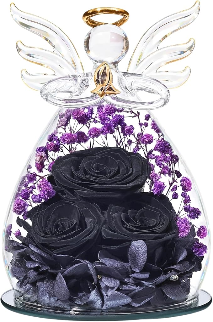 Beferr Mothers Day Mom Birthday Gifts for Women, Fresh Flowers for Delivery Forever Preserved Rose in Glass Angel Figurine, Anniversary Christian Real Rose for Grandma Nana Wife Mum from Daughter Son