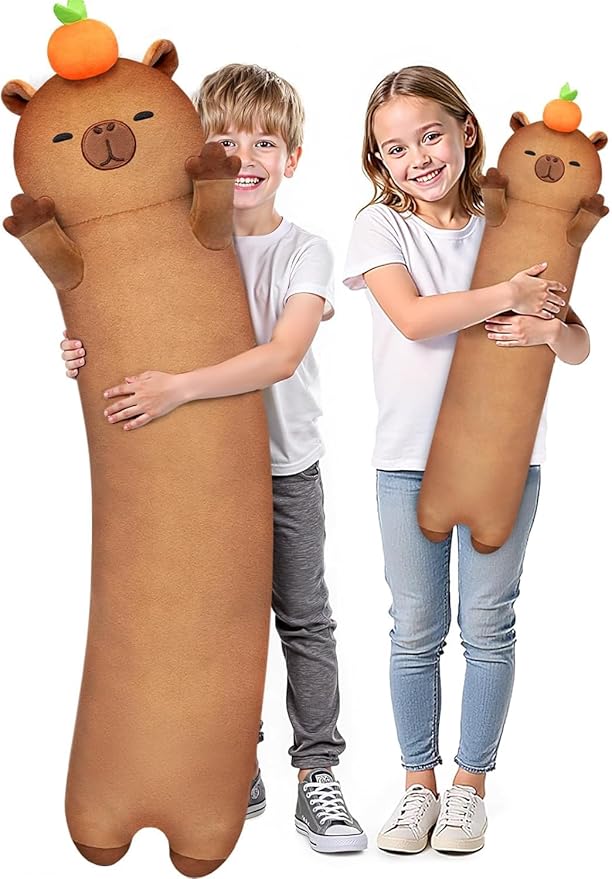 Mewaii Long Capybara Plush 5 Sizes, 120% Extra Filling Giant Plushness Kids Body Pillow, Kawaii Cute Capybara Stuffed Animals Plushies, Big Long Body Pillow Cat Plush Gift for Girls 44”
