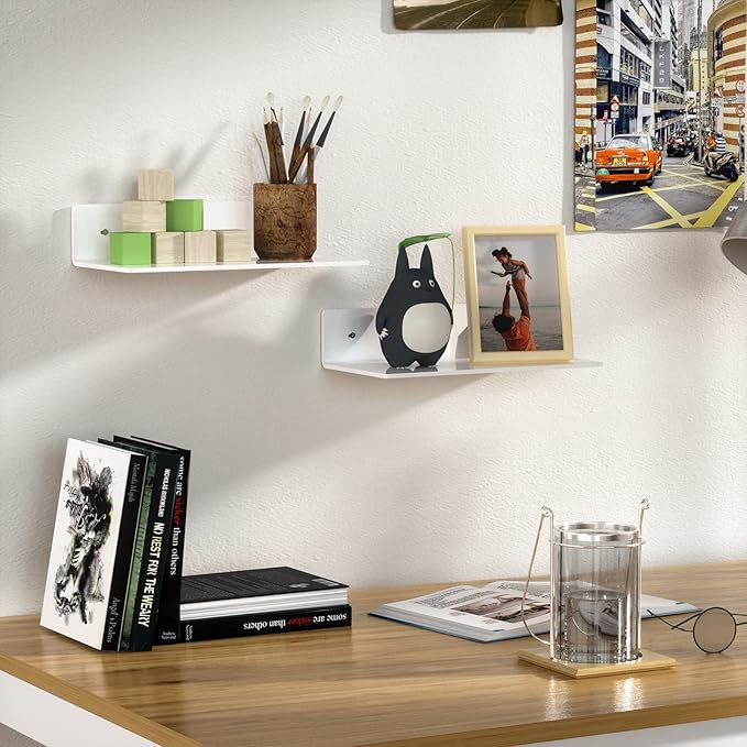 Sezanrpt 12 Inches Acrylic Wall Shelves 2 Pack, Floating Shelf for Wall Mounting, Acrylic Display Ledges for Funko Pop Figures, Home Décor, Living Room, Gaming Room, Plants(12 inch, White)