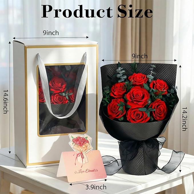 Flowers for Delivery, 7 Red Roses Preserved Flowers Bouquet with Gift Box, Forever Roses Mothers Day Gifts for Mom, Birthday Day Gifts for Women, Wife, Her, Grandma on Valentines Anniversary Proposal