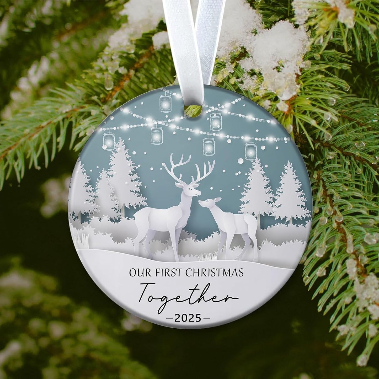 Christmas Ornaments 2025 Our First Christmas Together Ornament Newlywed Keepsake, 1st Married Christmas Decor for Bridal Shower Wedding New 3Inch Ceramic