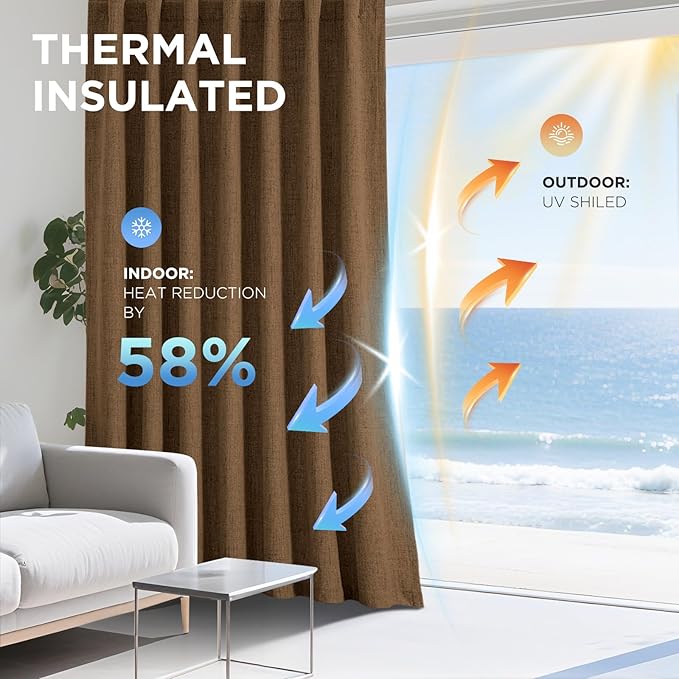Joydeco Linen Blackout Curtains for Bedroom - 100% Light Blocking 1 Panels, Cappuccino Drapes 70" W x 96" L, Thermal Insulated Room Darkening Curtains for Living Room, Rod Pocket & Back Tabs