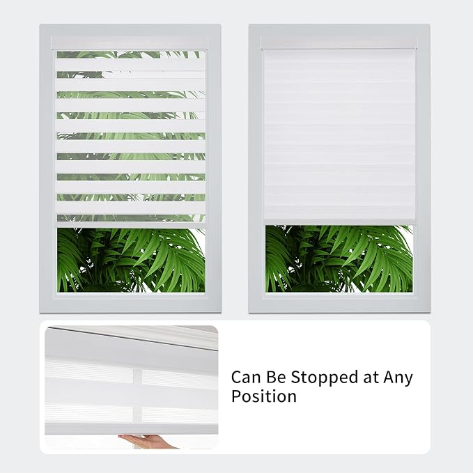 Joydeco Cordless Zebra Blinds (Pro), Dual Layer Light Control Zebra Blinds for Windows, Light-Proof Aluminum Cover, Free-Stop Roller Shades for Home & Office (White, 30" W x 75" H)