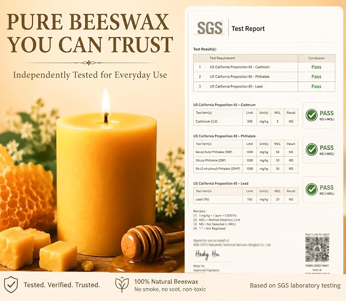 Beeswax Candles Pillar 3x4 Inch, 2 Pack Non Toxic Bees Wax Candle for Home Decor, Large Natural Organic Pillar Candle with 60 Hours Long Burning Time for Emergency, Meditation, Relax