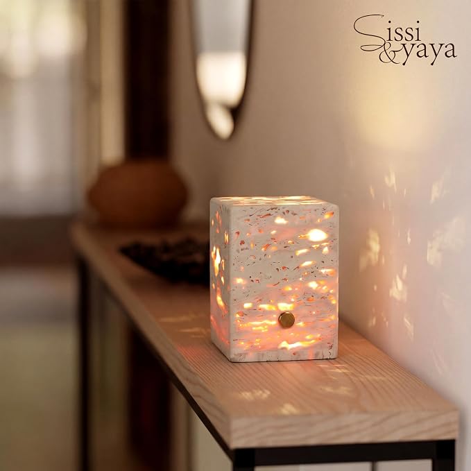 Travertine Stone Mood Light, 3-Color Dimmable LED Bedside Night Light, Japandi Home Decor Accent Lamp for Bedroom Living Room, Natural Marble Texture Table Lamp, Holiday Housewarming Gift